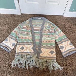 Aztec Patterned Fringed Cardigan